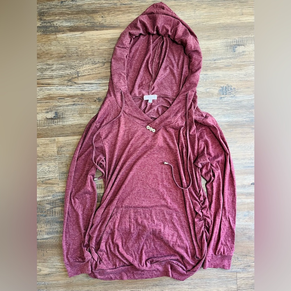 Long Sleeve Maternity Pregnancy Lightweight Hoodie Sweatshirt Burgundy L